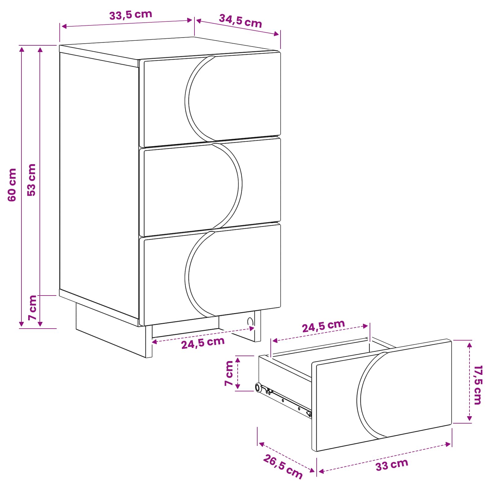 White Bedside Cabinet Table 33.5x34.5x60cm