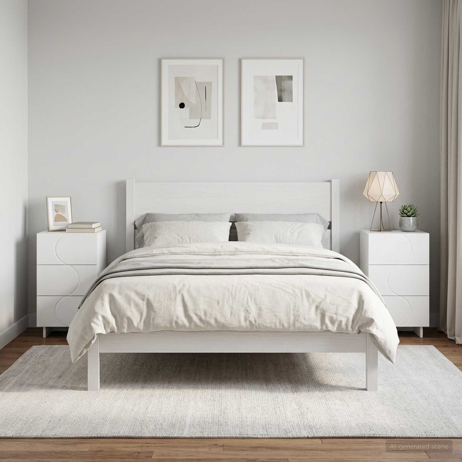 White Bedside Cabinet Set 33.5x34.5x60cm