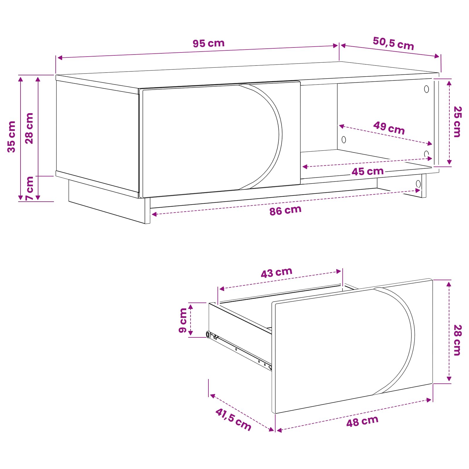 Oak Coffee Table Storage 95x50.5x35cm