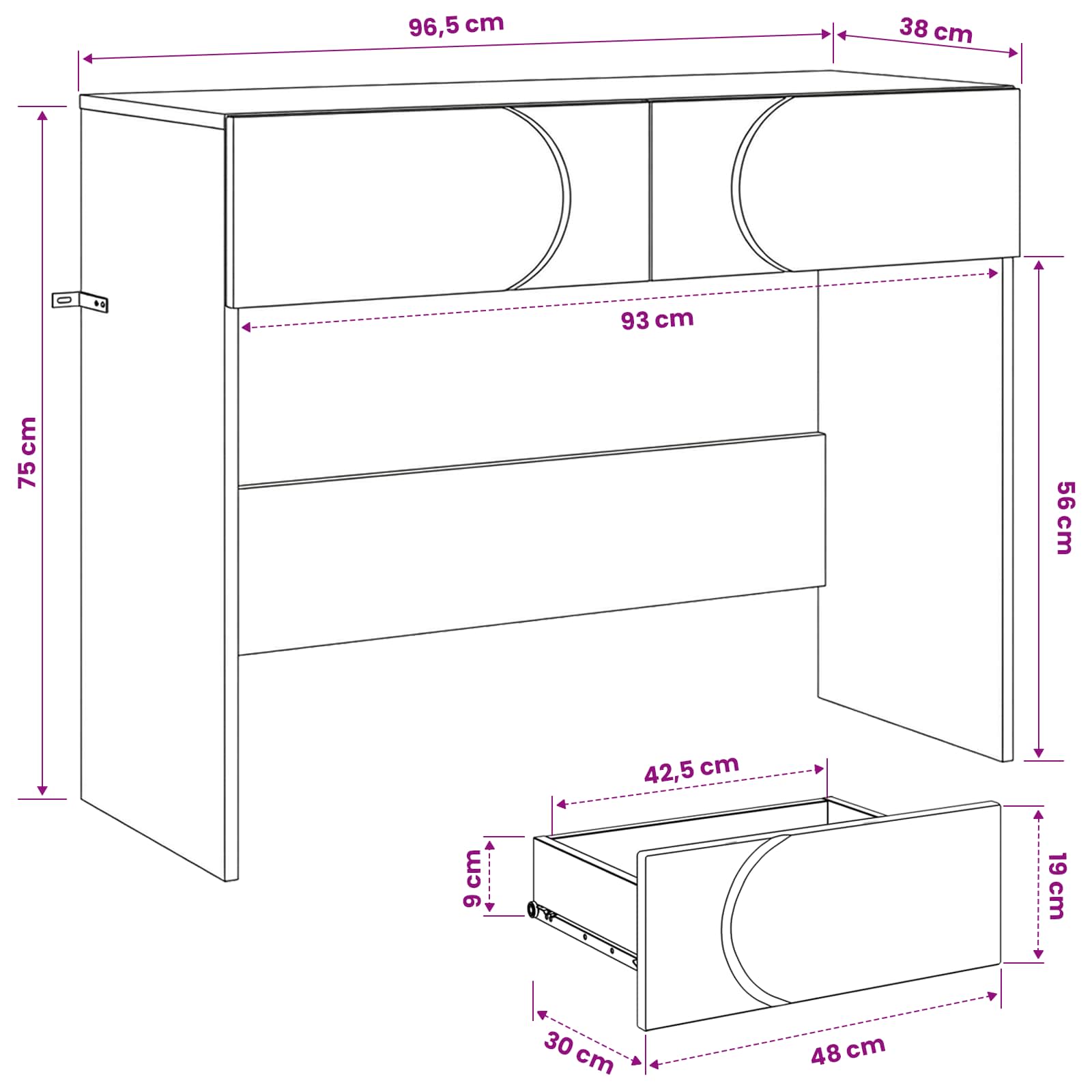 Console Table Oak Modern 96.5x38x75cm