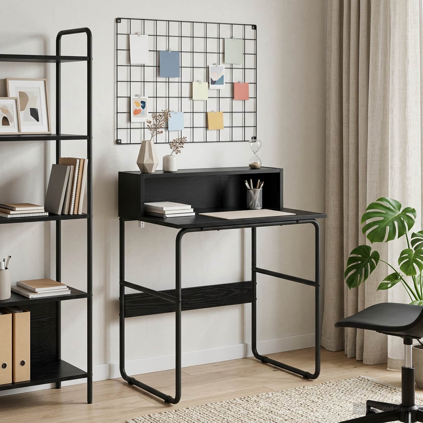 Office Desk Black Storage 60x50x91cm