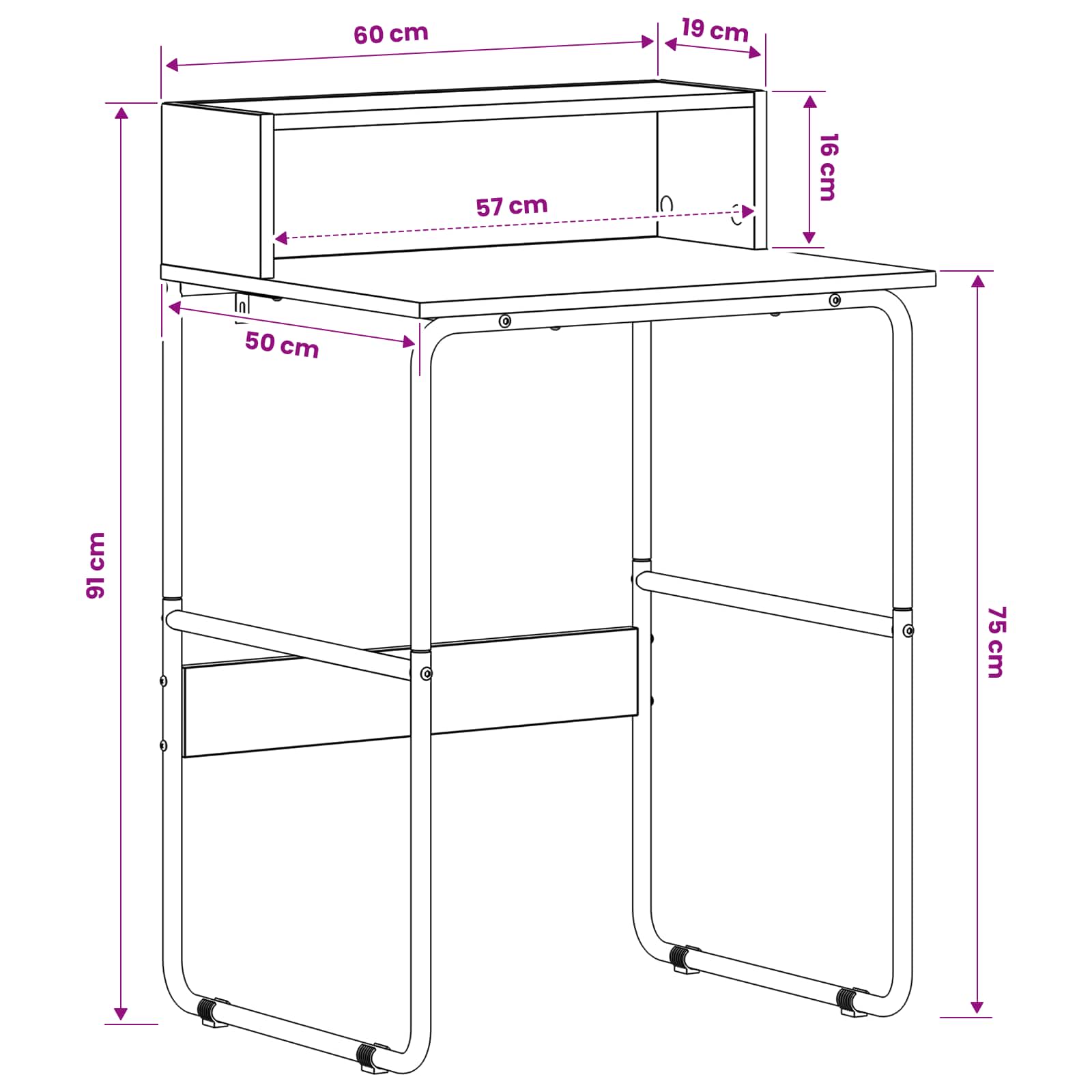 Office Desk Black Storage 60x50x91cm