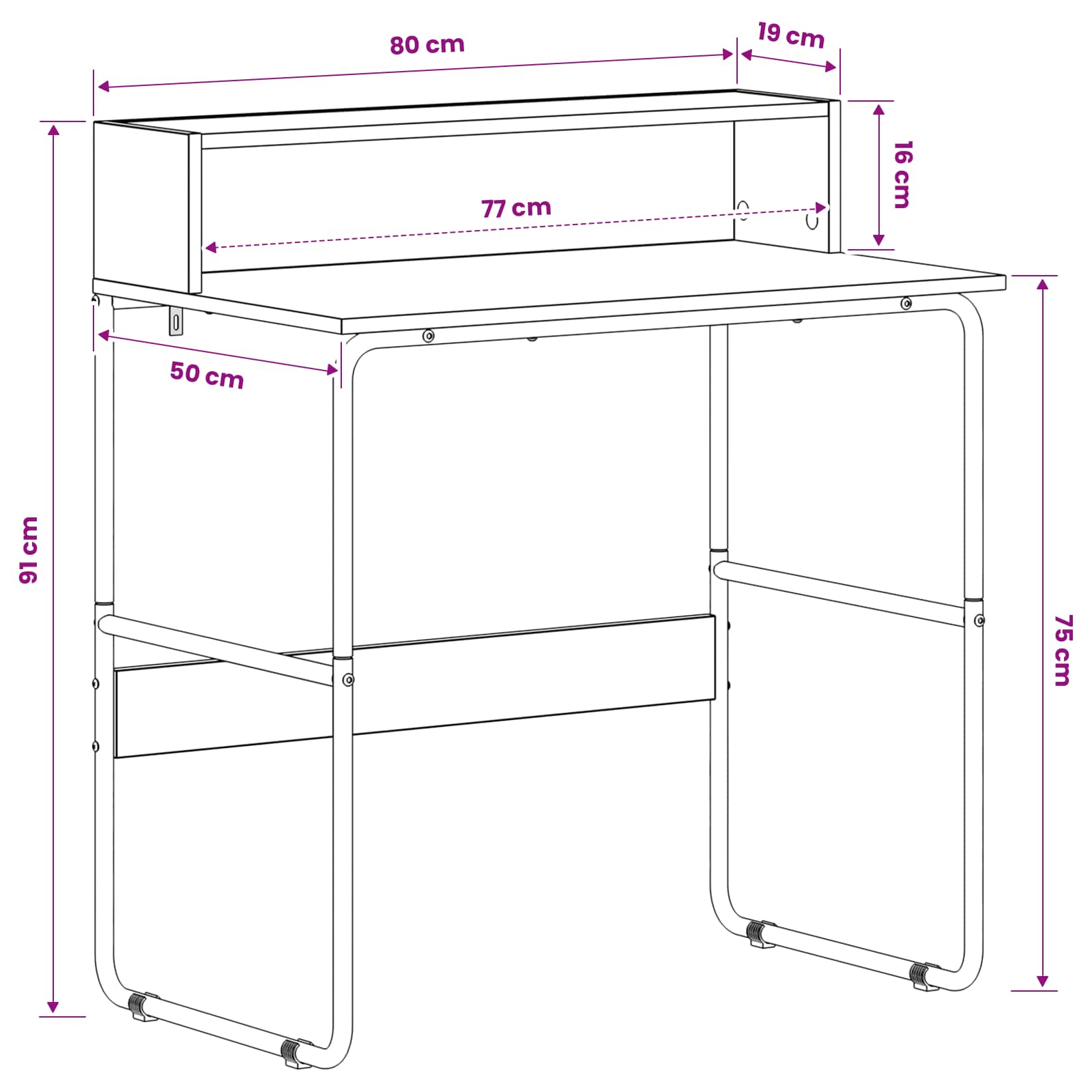Office Desk Storage Oak 80x50x91cm