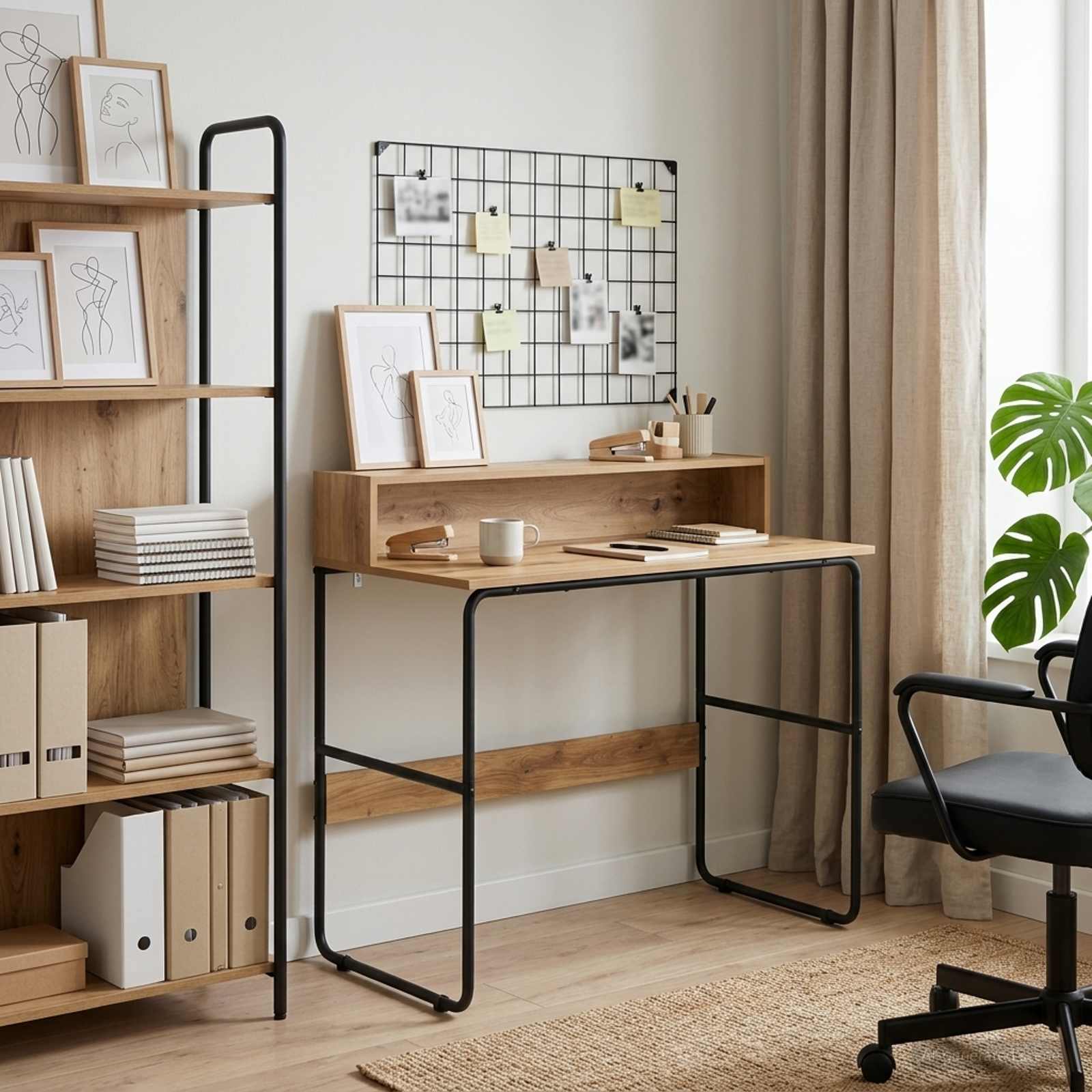 Office Desk Storage Oak 100x50x91cm