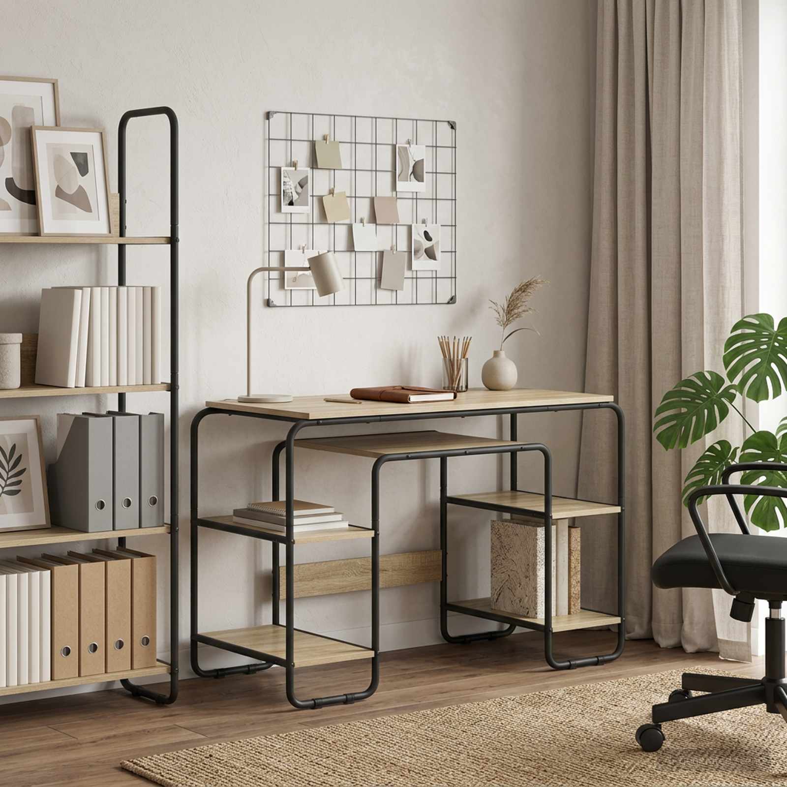 Office Desk With Storage Oak 113.5x52x75.5cm