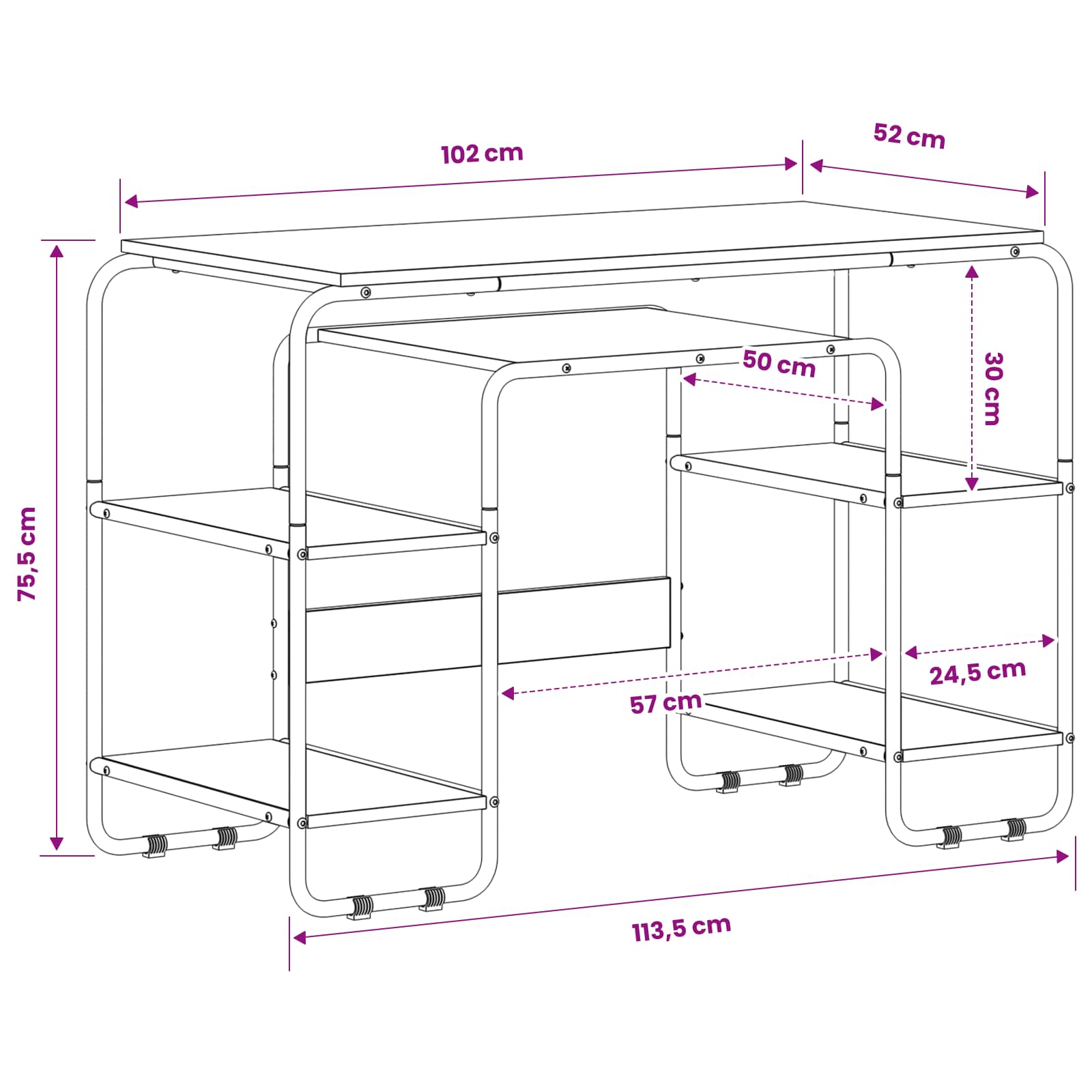 Office Desk With Storage Oak 113.5x52x75.5cm