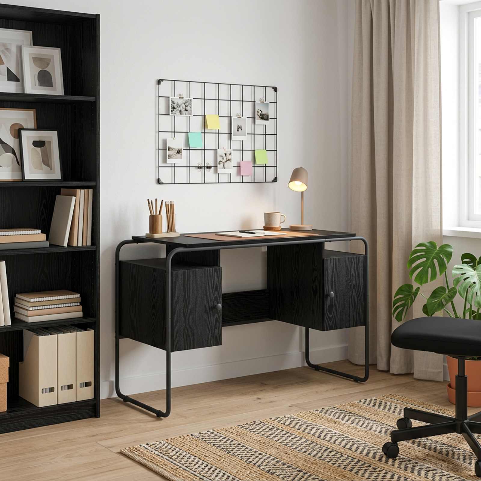 Office Desk Black Storage 120x50.5x75.5cm