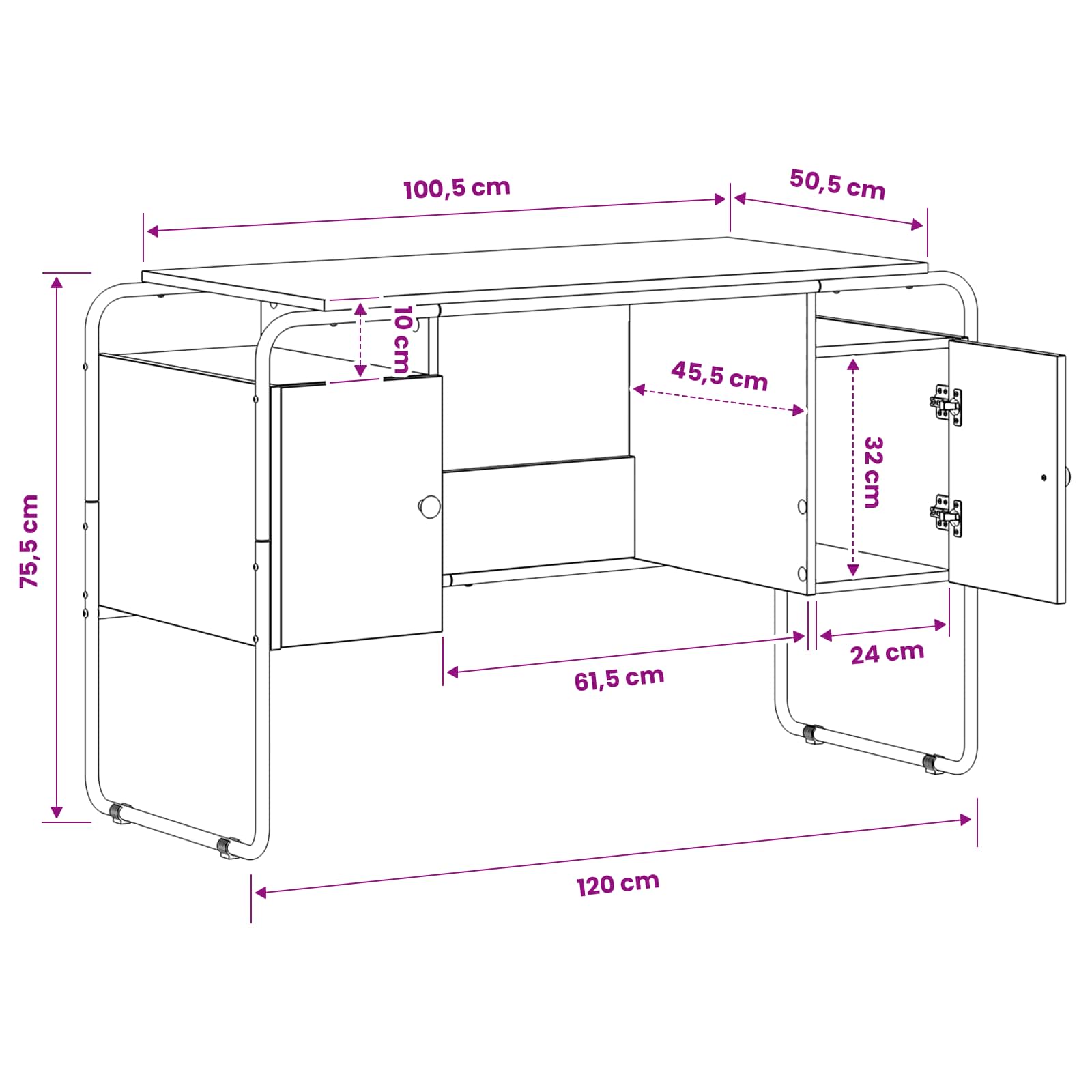 Office Desk Black Storage 120x50.5x75.5cm
