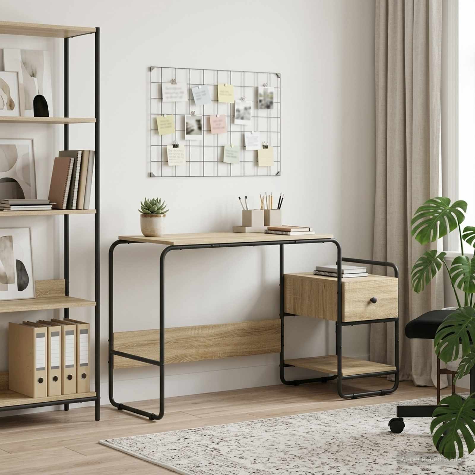 Oak Desk With Storage 131.5x50x75.5cm