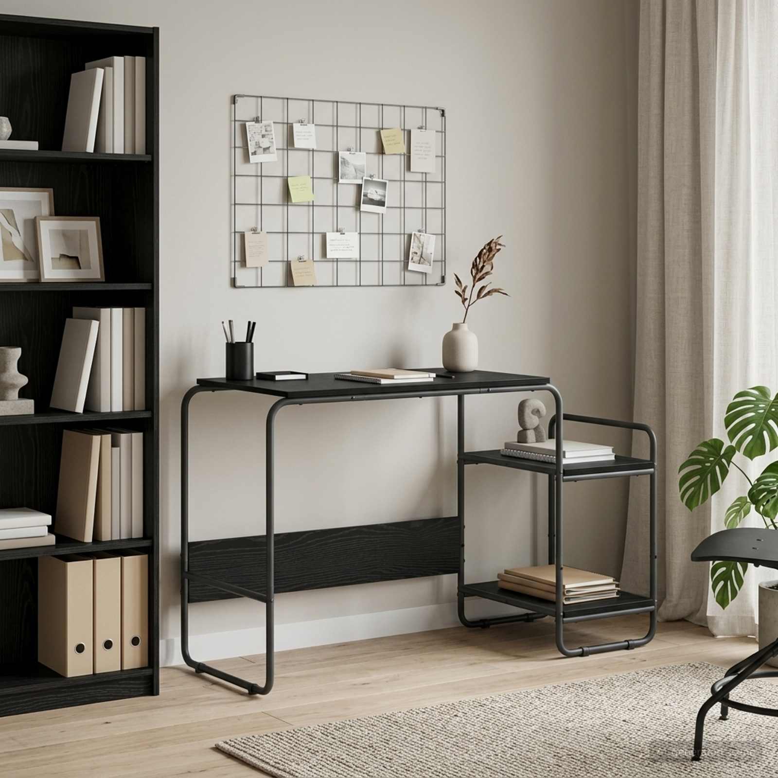 Office Desk Black Storage 131.5x50x75.5cm