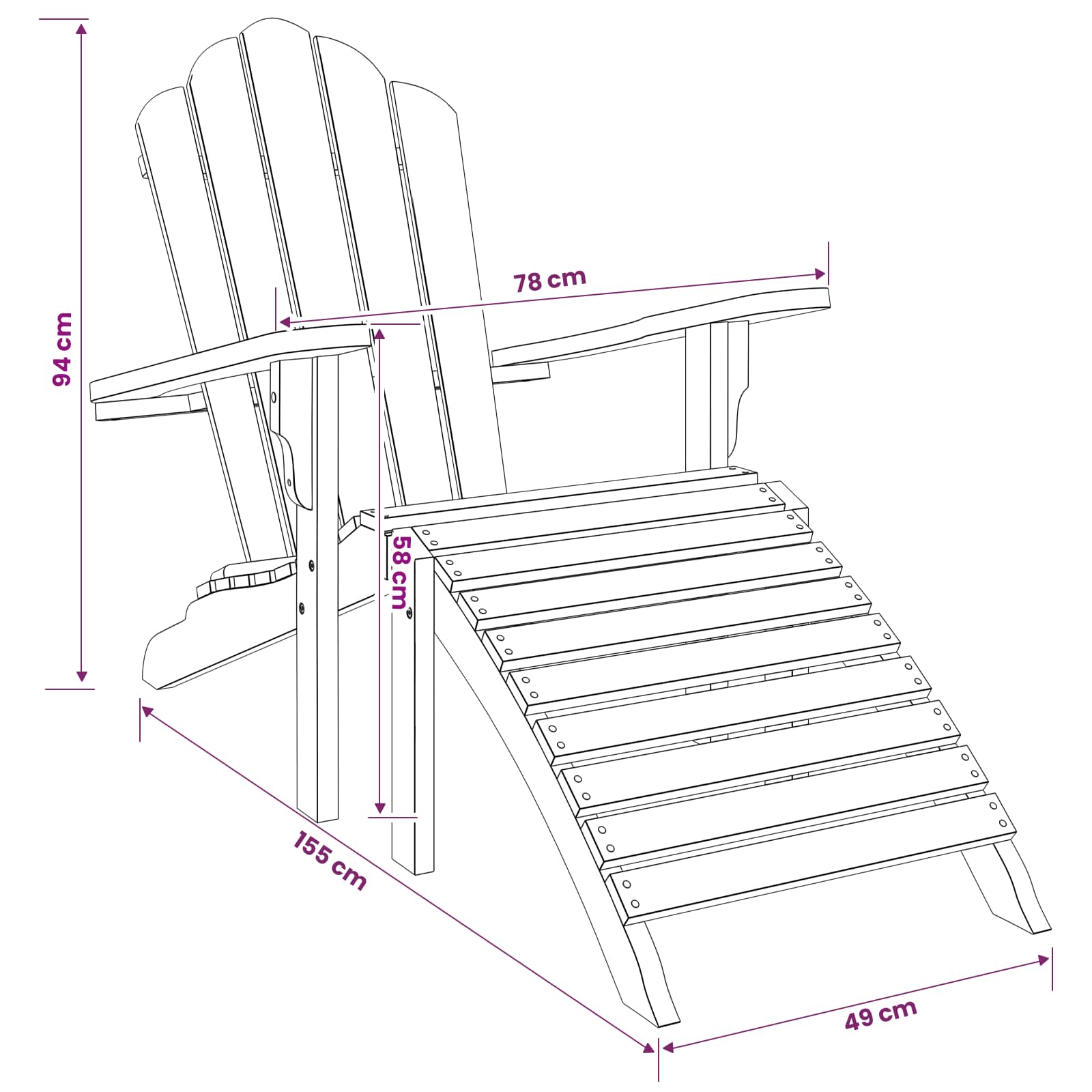 Natural Teak Adirondack Chair 78x155x94cm