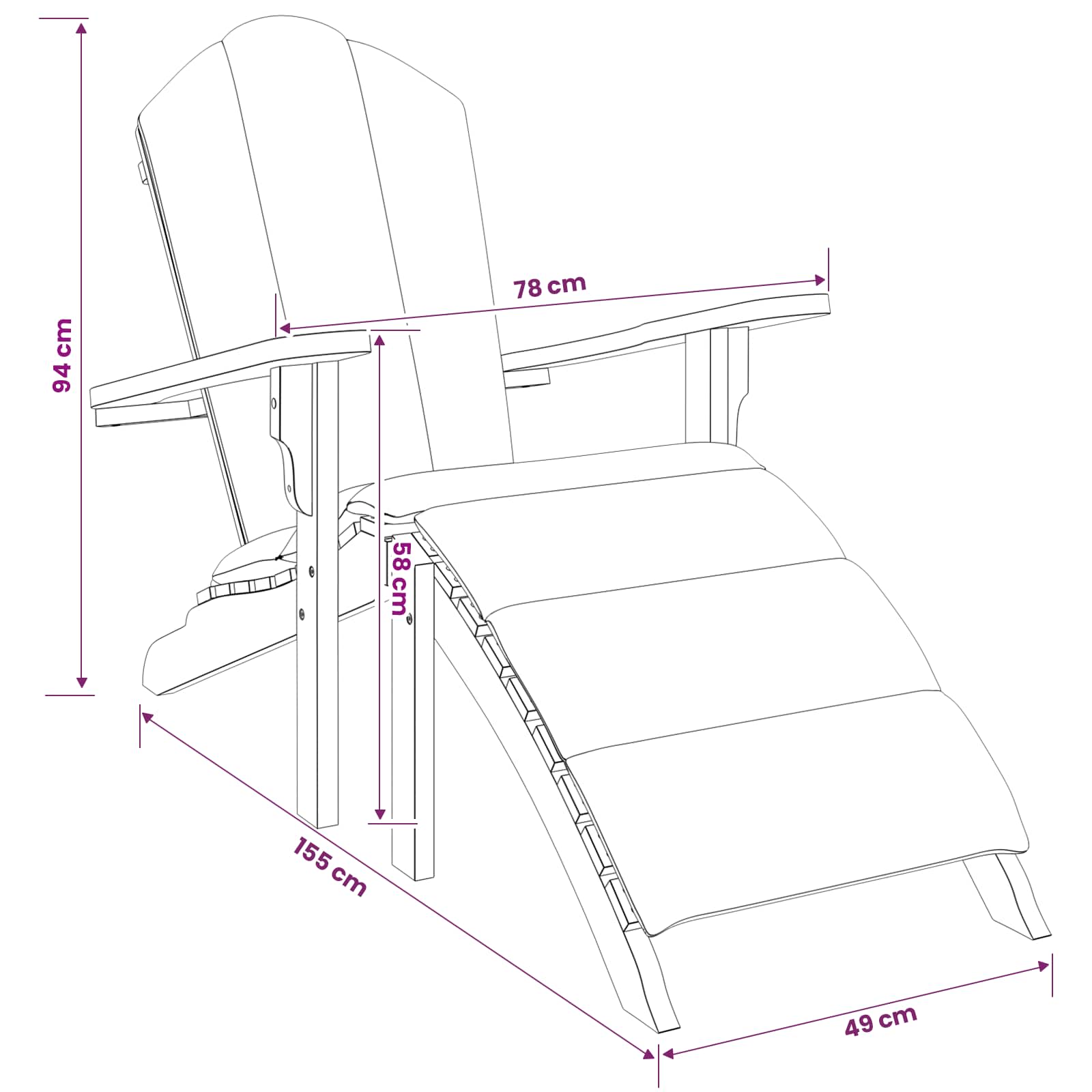 Teak Garden Chair With Footrest 78x155x94cm