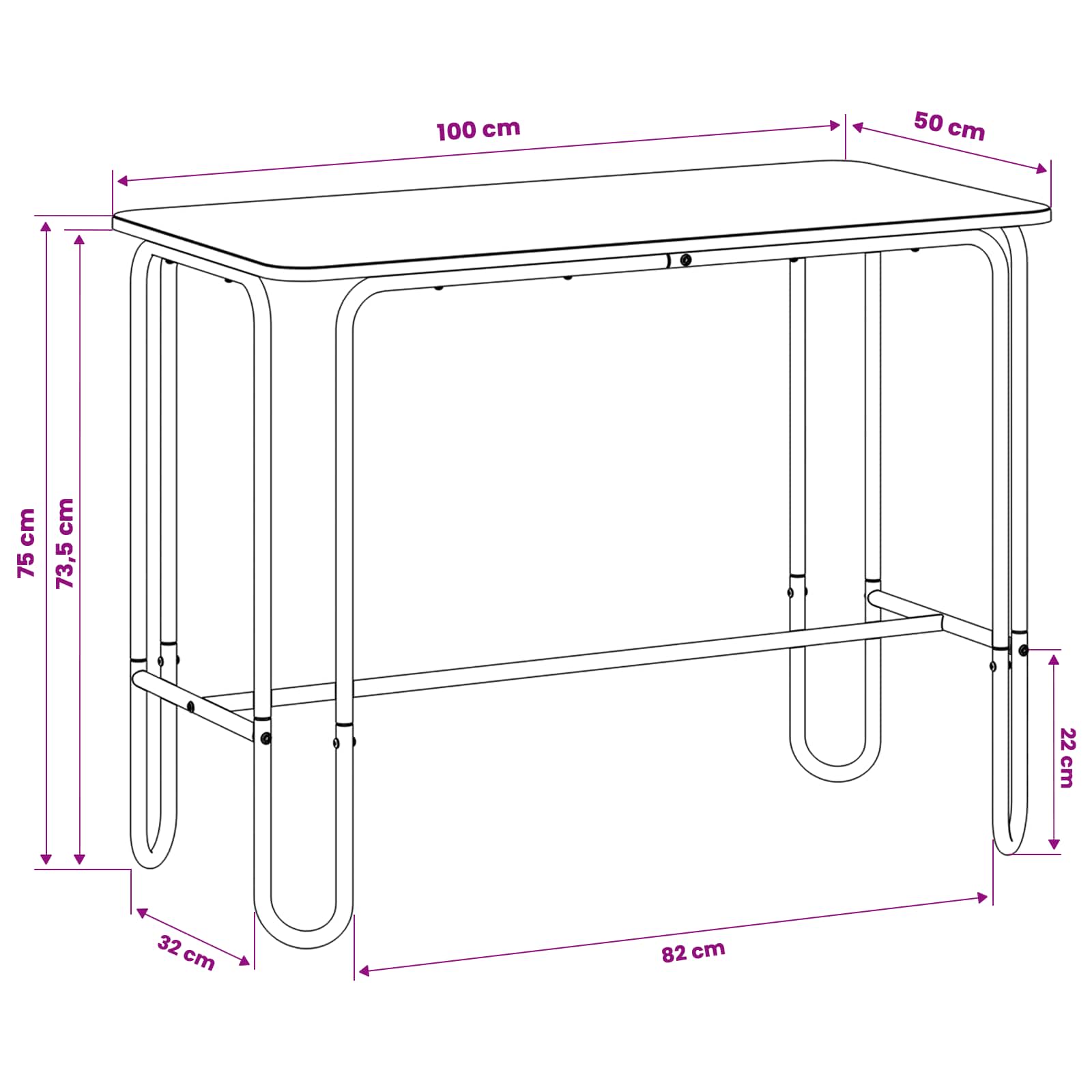 Dining Table Black Rectangular 100x50x75cm