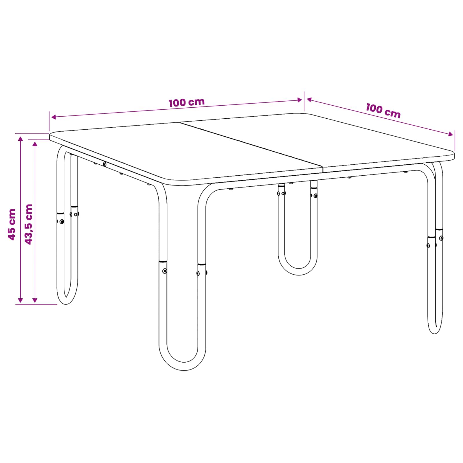 Black Coffee Table 100cm 100x100x45cm