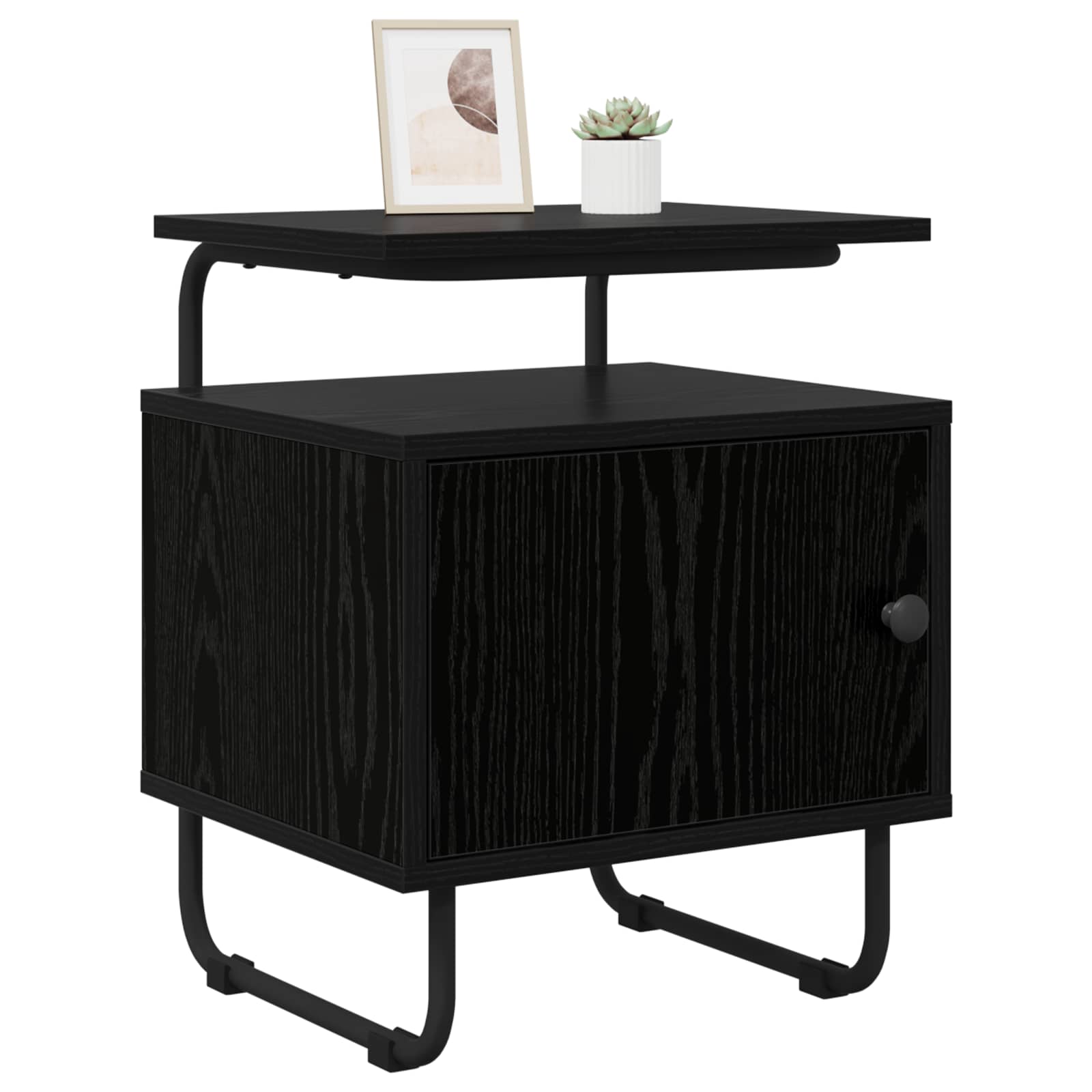 Black Oak Bedside Cabinet Engineered Wood | Simpledeals