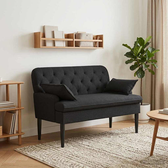 Black Button Tufted Loveseat Velvet Sofa | Simpledeals
