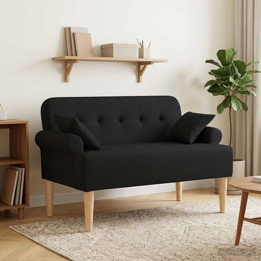 Button Tufted Loveseat Black Fabric 2 Seater | Simpledeals