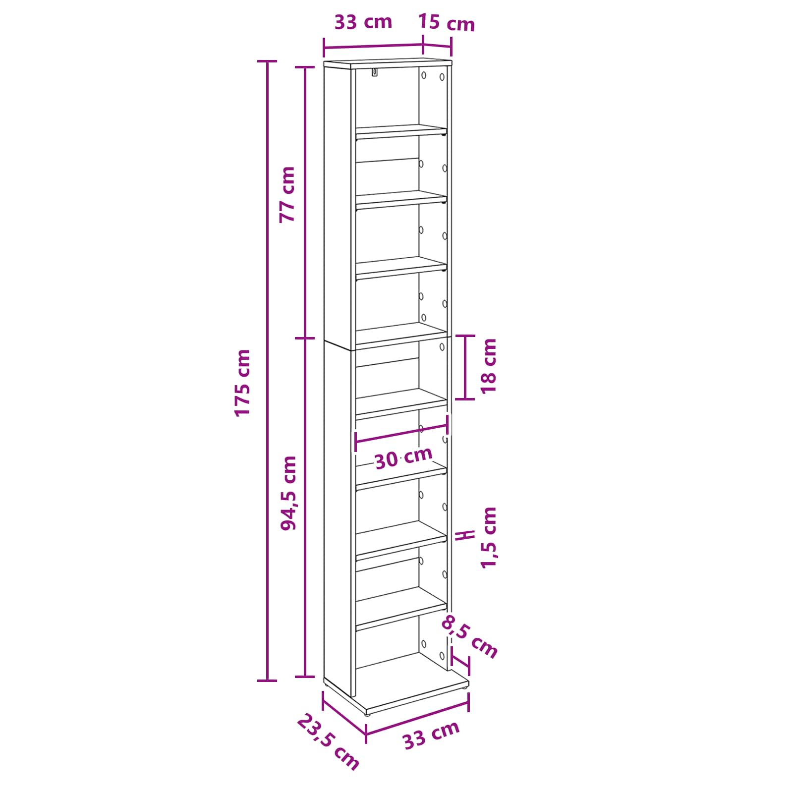 Media Cabinet White Engineered Wood 33 cm x 175 cm