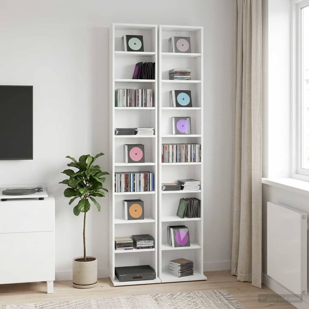 Media Storage Cabinet White Engineered Wood 33 cm x 23.5 cm x 175 cm