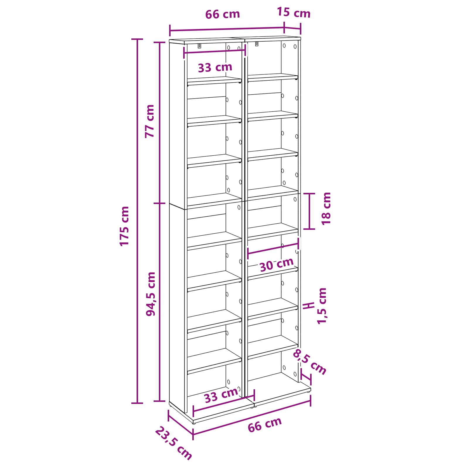 Media Storage Cabinet White Engineered Wood 33 cm x 23.5 cm x 175 cm