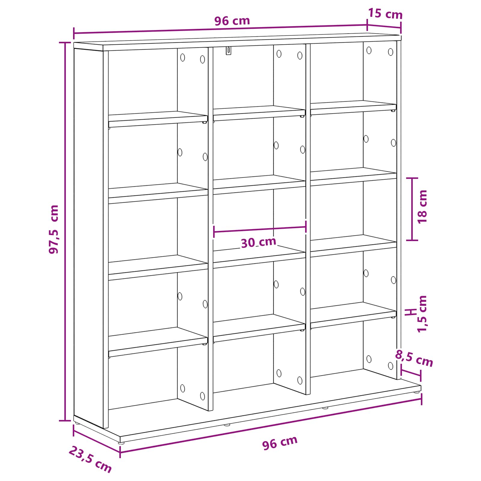 White Media Cabinet Storage 96 cm x 23.5 cm x 97.5 cm