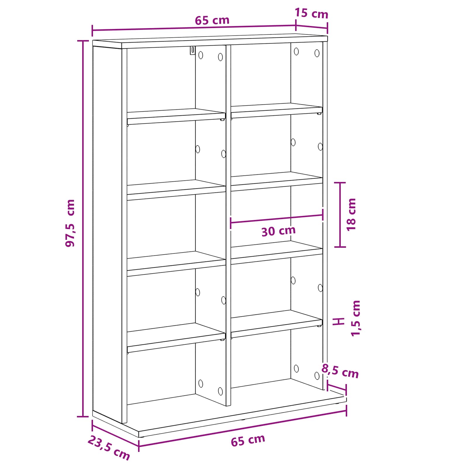 Cd Cabinet White Engineered 65 cm x 23.5 cm x 97.5 cm