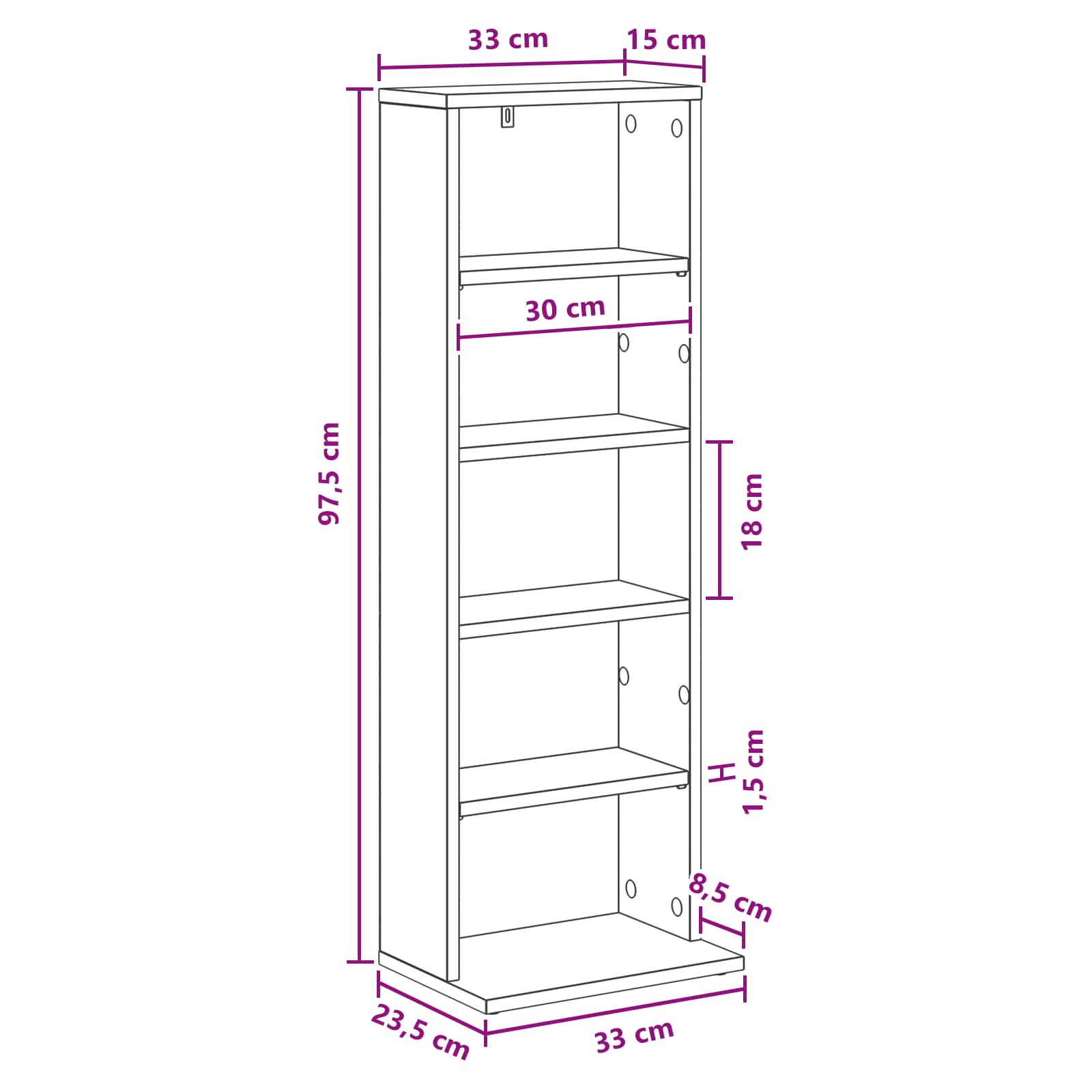 White Media Cabinet Storage 33 cm x 23.5 cm x 97.5 cm
