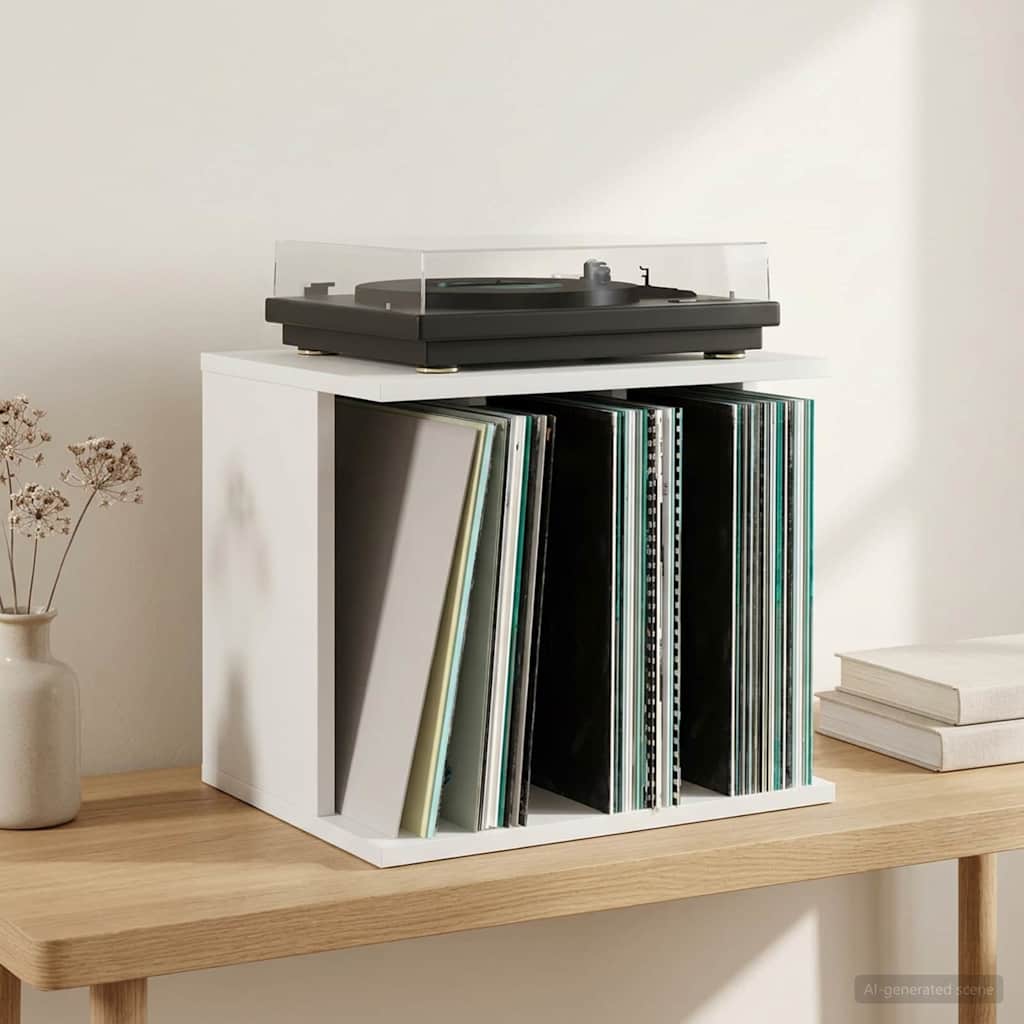 Vinyl Record Storage White Wood 42 cm x 36 cm