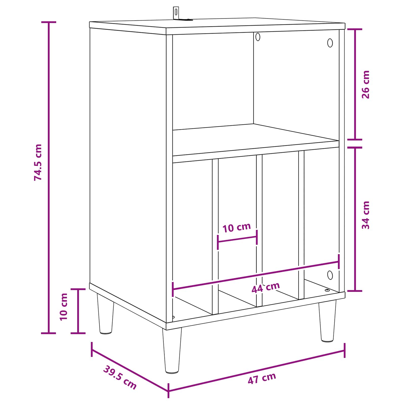 Turntable Stand White Wood 47 cm x 74.5 cm