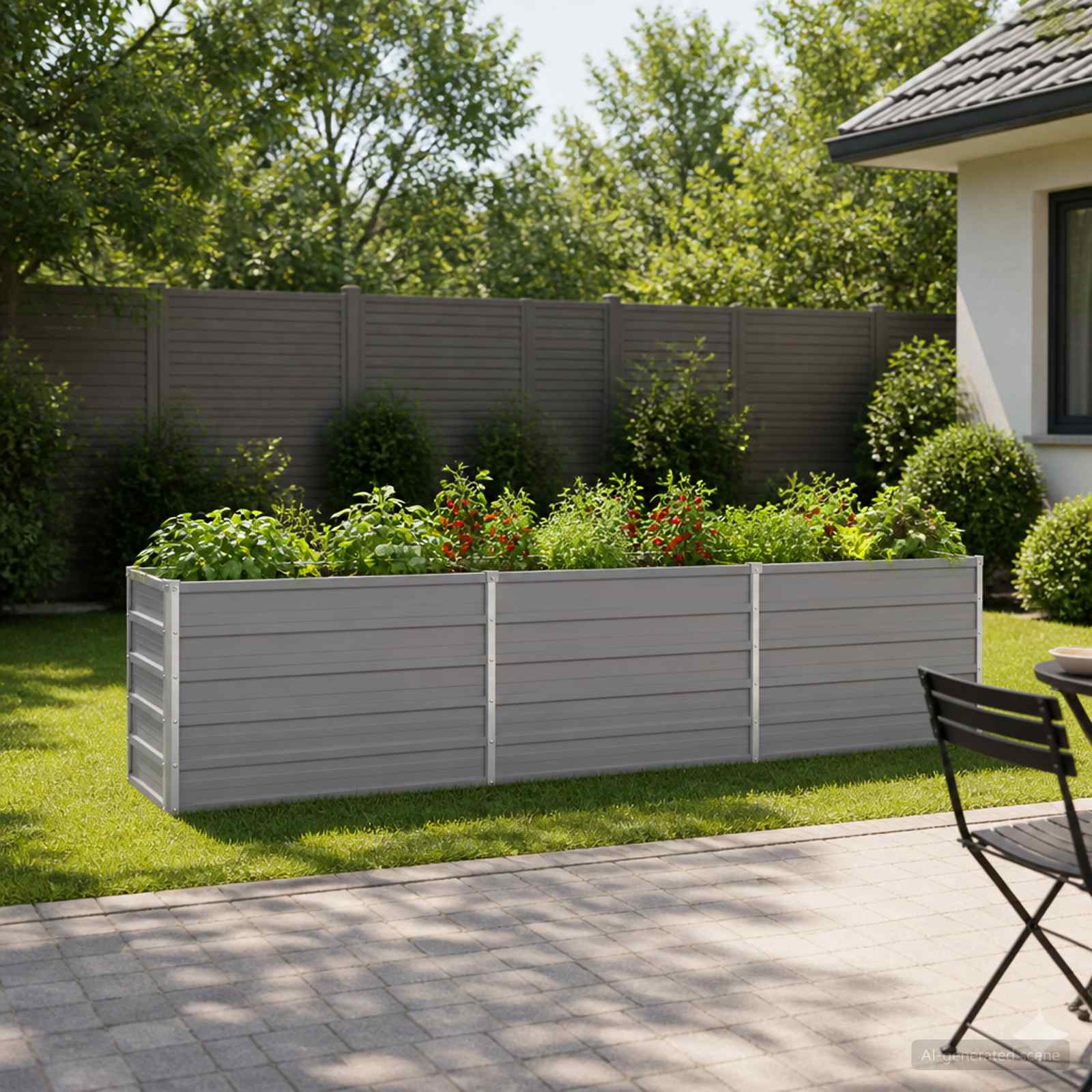 Grey Steel Raised Garden Bed 240x40x55cm