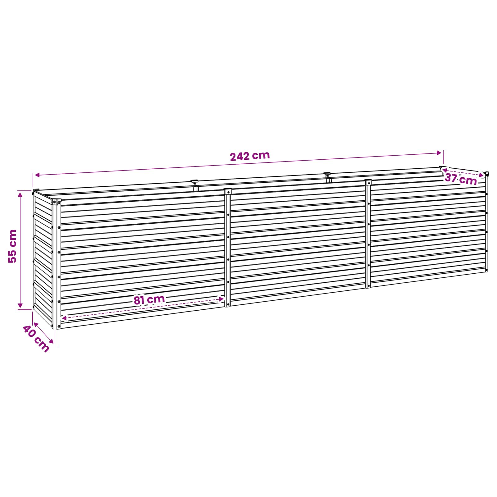 Steel Raised Garden Bed Anthracite 240x40x55cm