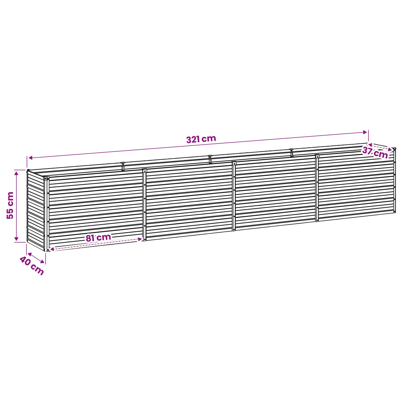 Rusty Steel Raised Garden Bed 320x40x55cm