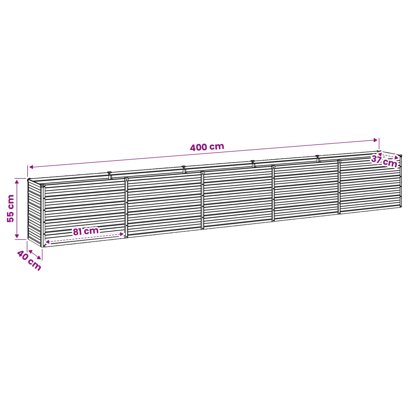 Steel Raised Garden Bed Anthracite 400x40x55cm