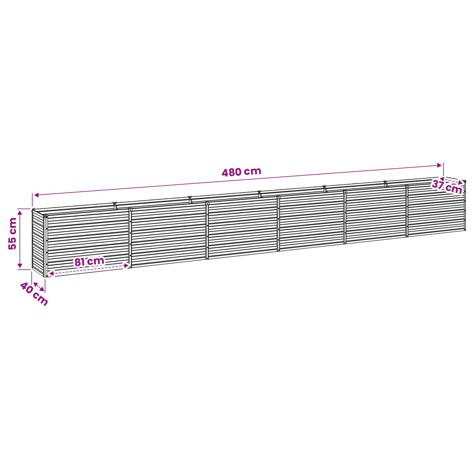 Garden Bed Anthracite Steel 480x40x55cm