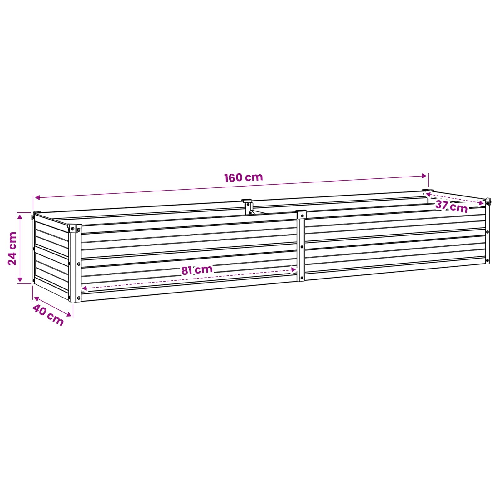 Raised Garden Bed Anthracite Steel 160x40x24cm
