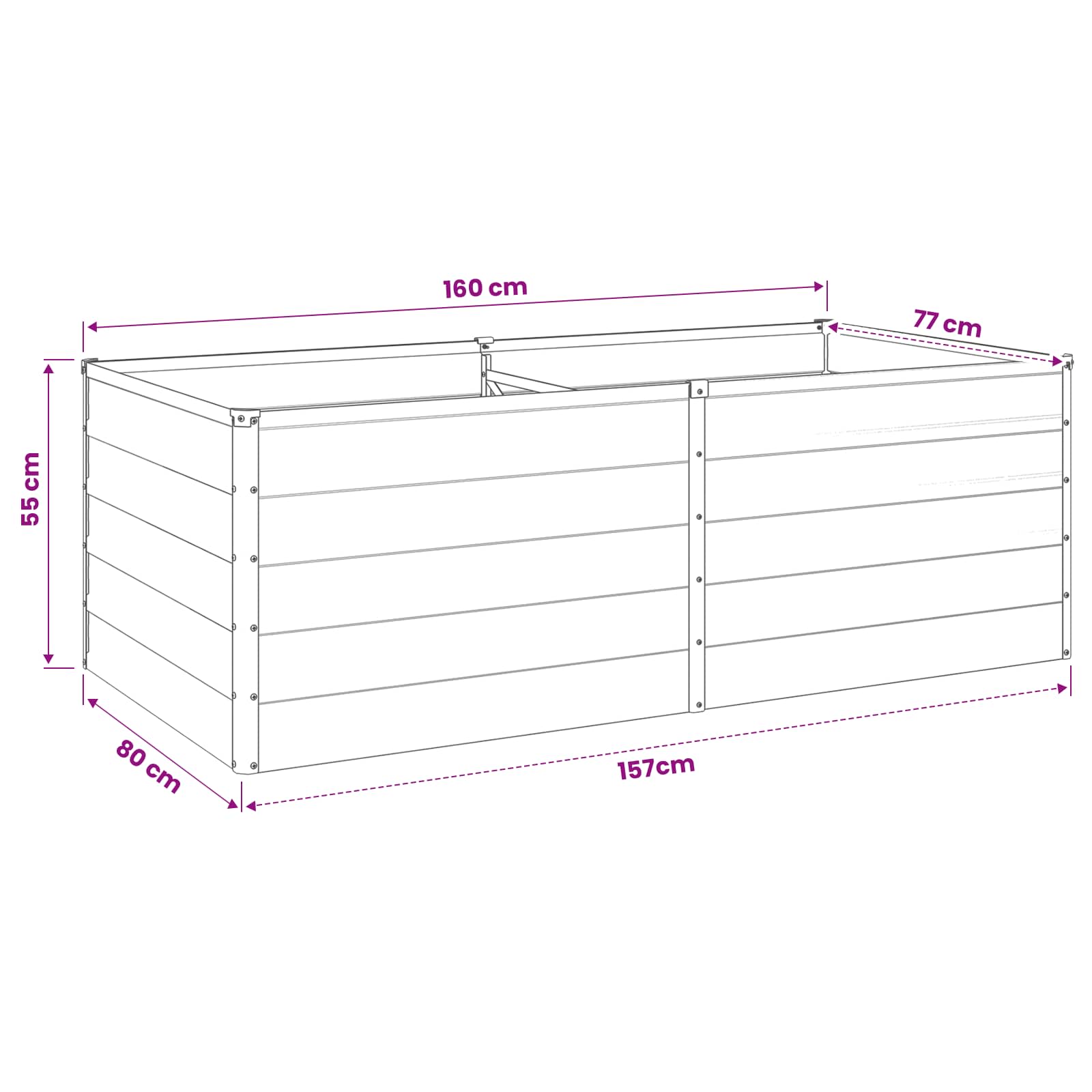 Grey Steel Raised Garden Bed 160x80x55cm