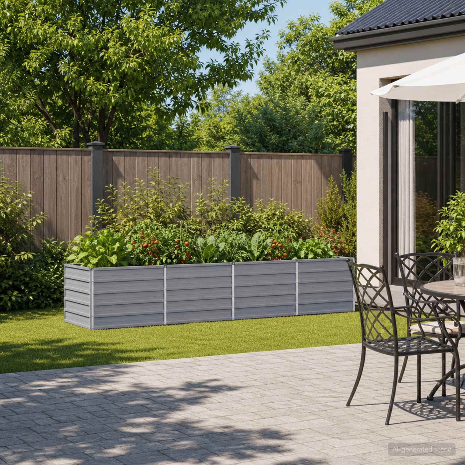 Grey Steel Raised Garden Bed 320x80x55cm