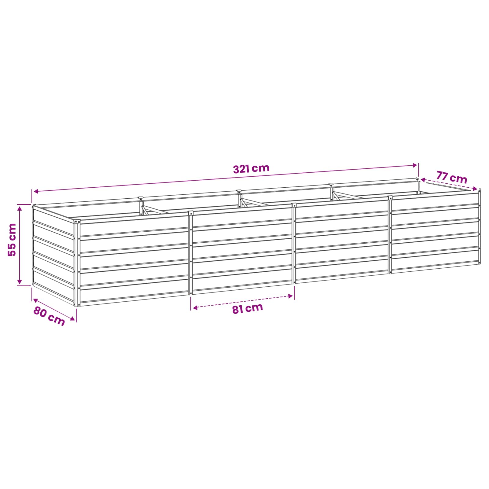 Grey Steel Raised Garden Bed 320x80x55cm
