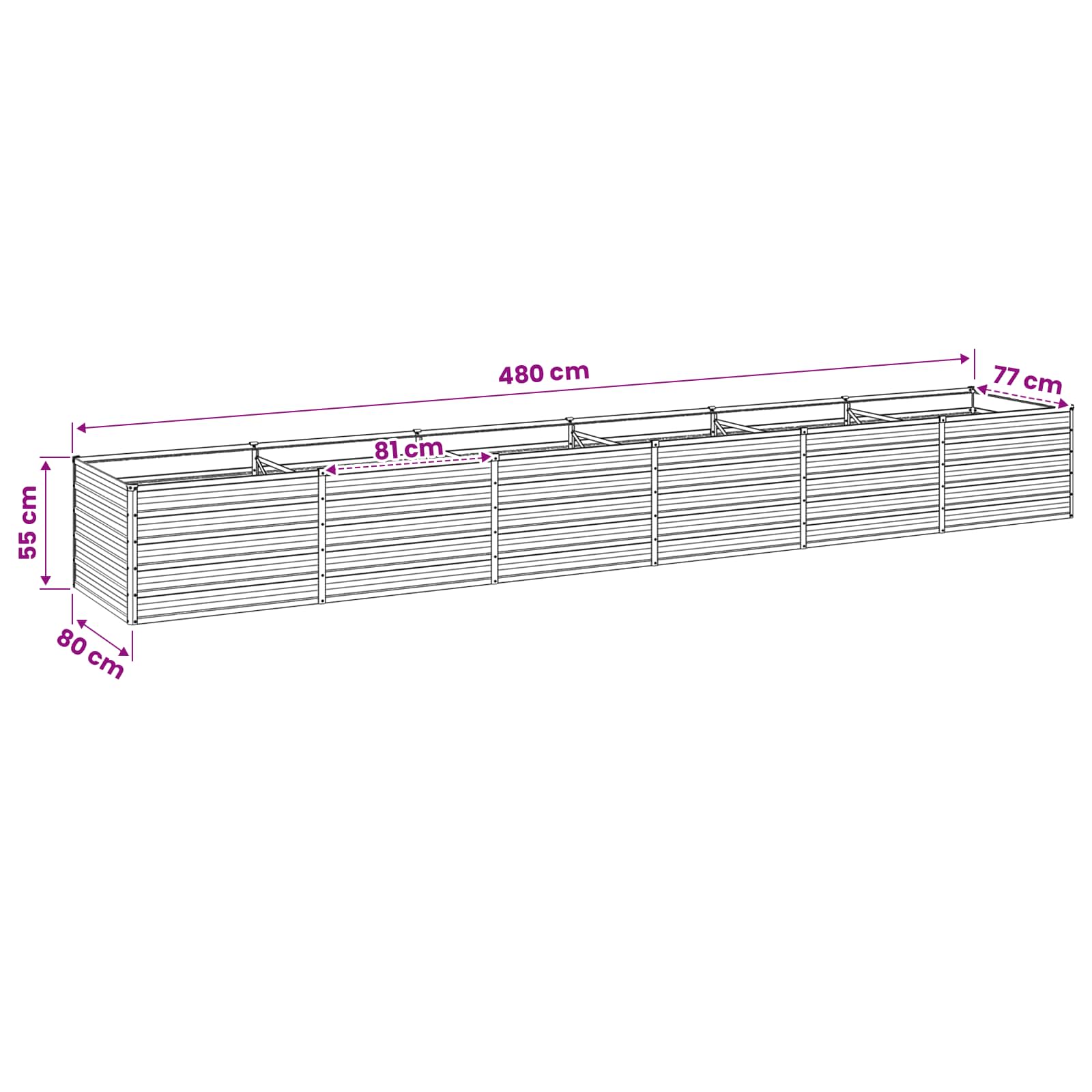 Steel Raised Garden Bed Anthracite 480x80x55cm