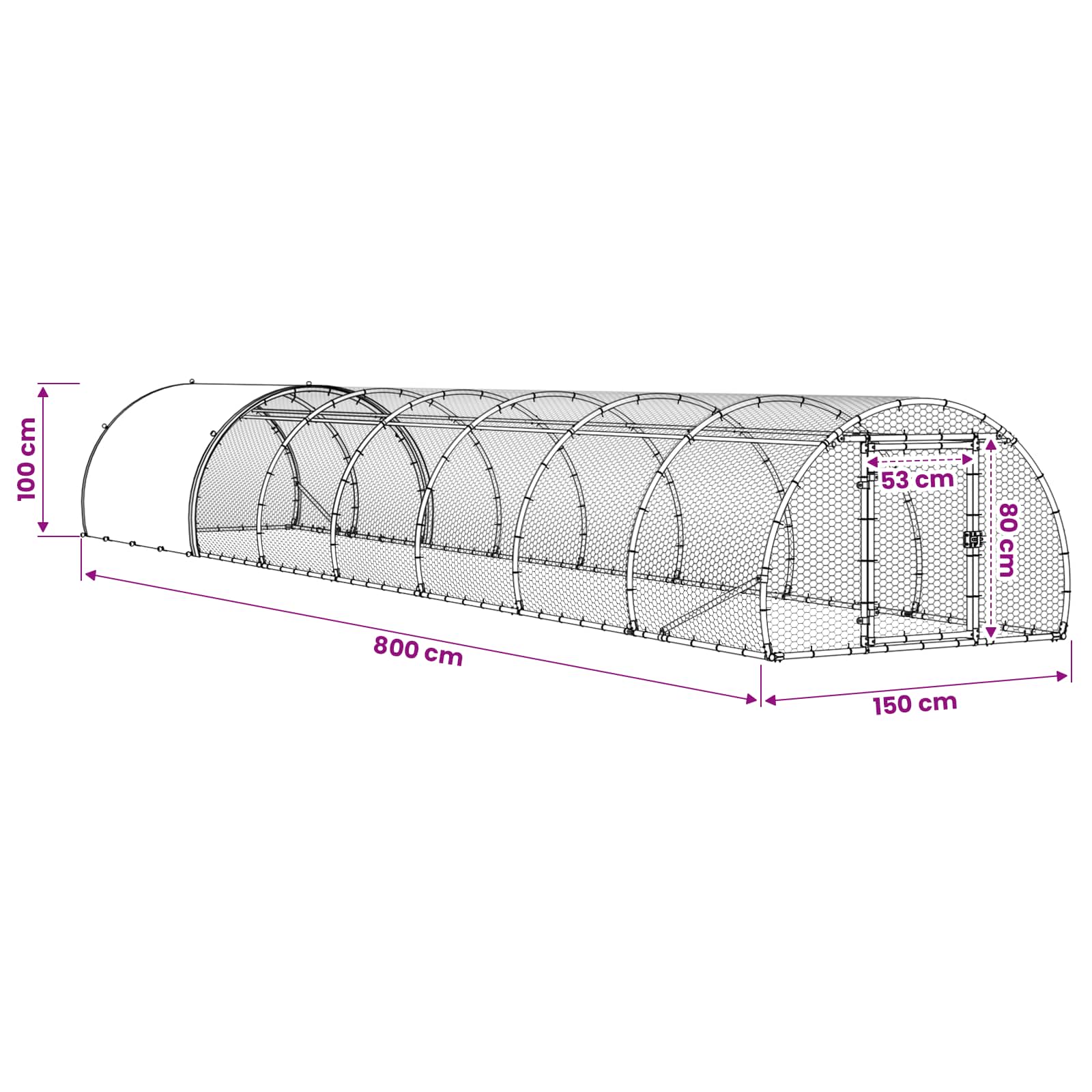 Chicken Coop Galvanised Steel Enclosure 800x150x100cm