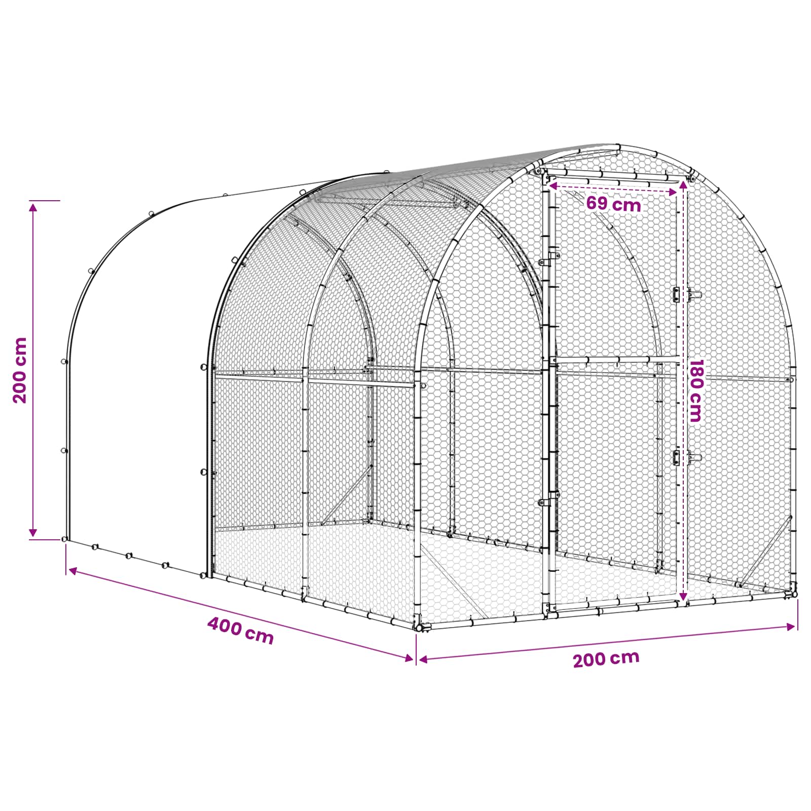 Chicken Coop Silver Galvanised 400x200x200cm