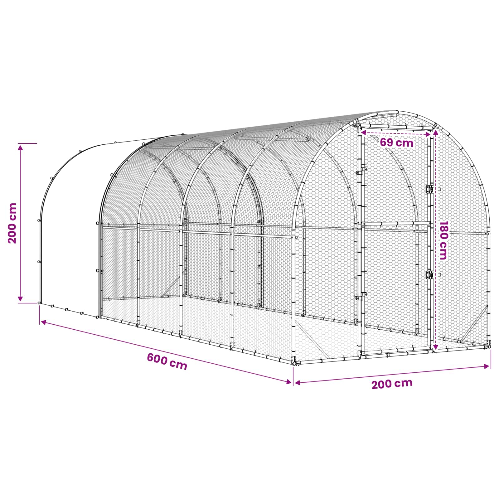 Silver Chicken Coop Enclosure 600x200x200cm