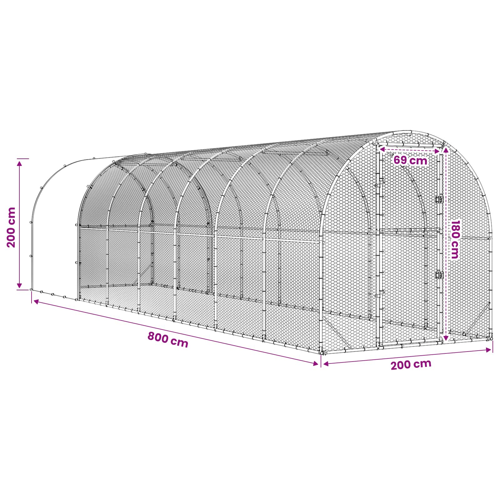 Silver Chicken Coop Large Galvanised 800x200x200cm