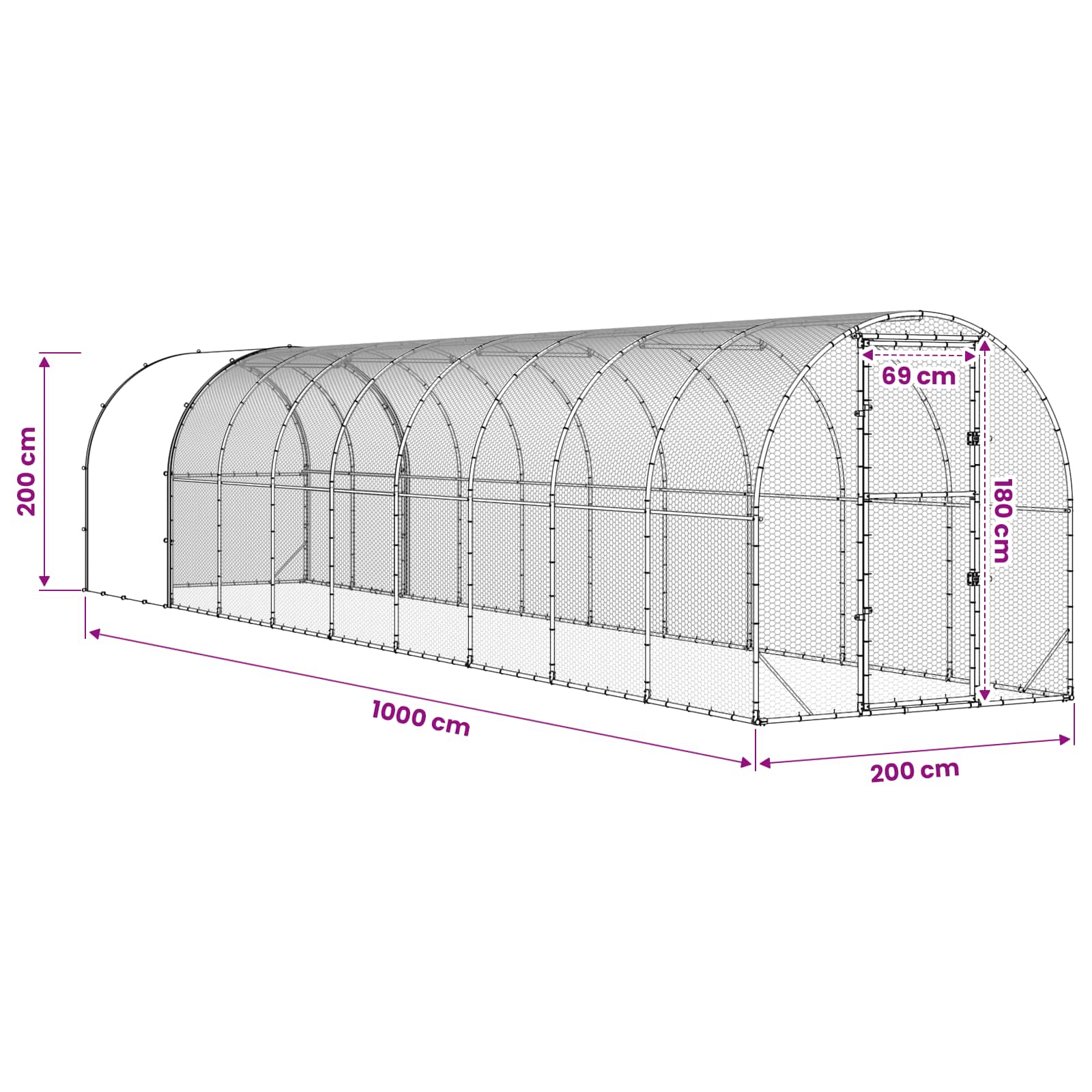 Silver Chicken Coop Enclosure 1000x200x200cm
