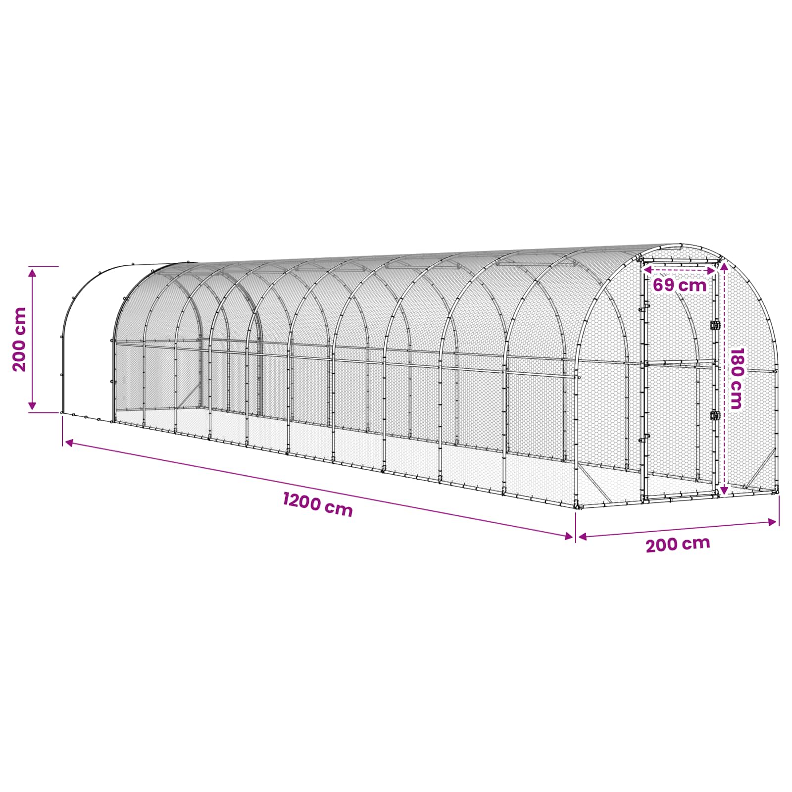 Chicken Coop Galvanised Steel Enclosure 1200x200x200cm