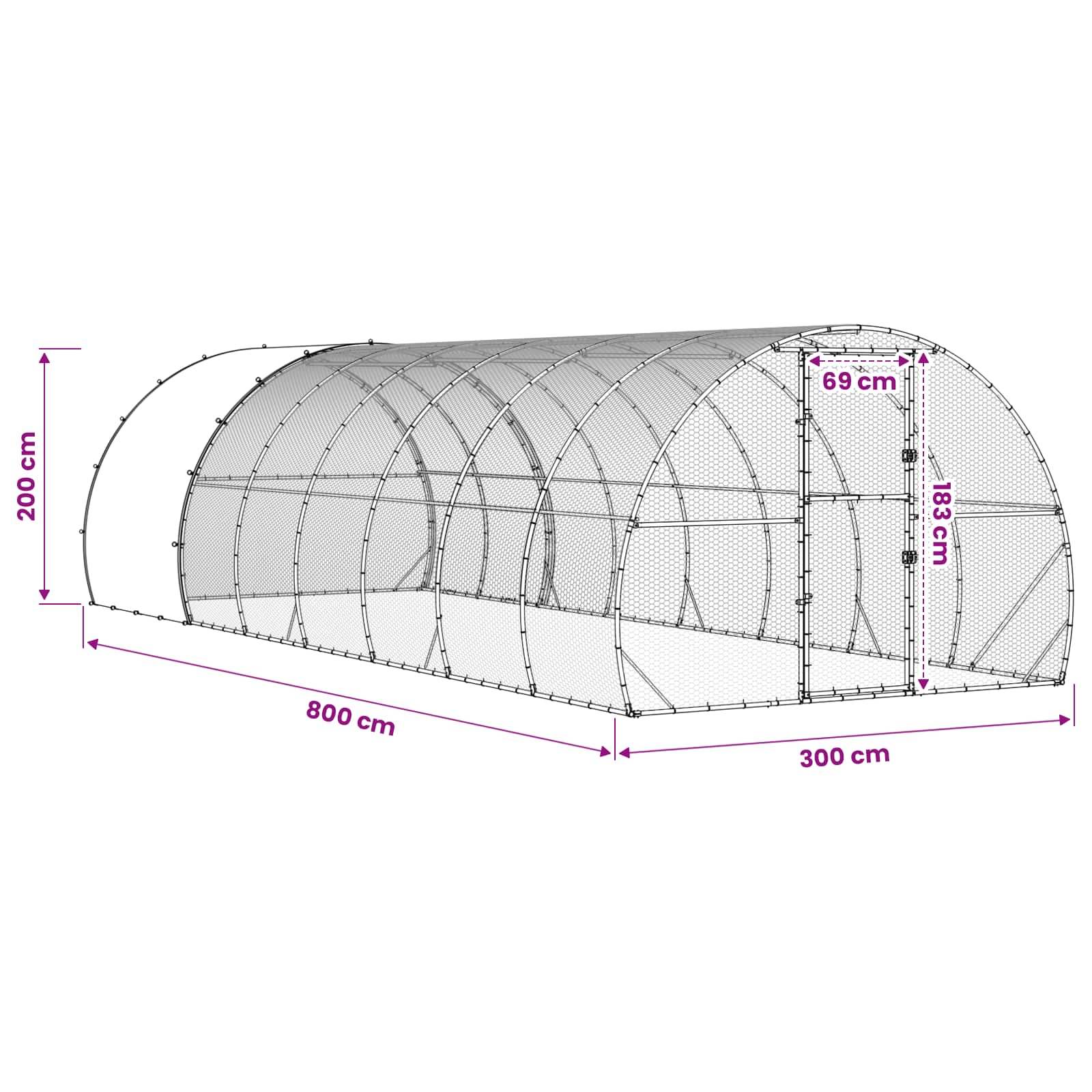 Chicken Coop Galvanised Steel Enclosure 800x300x200cm