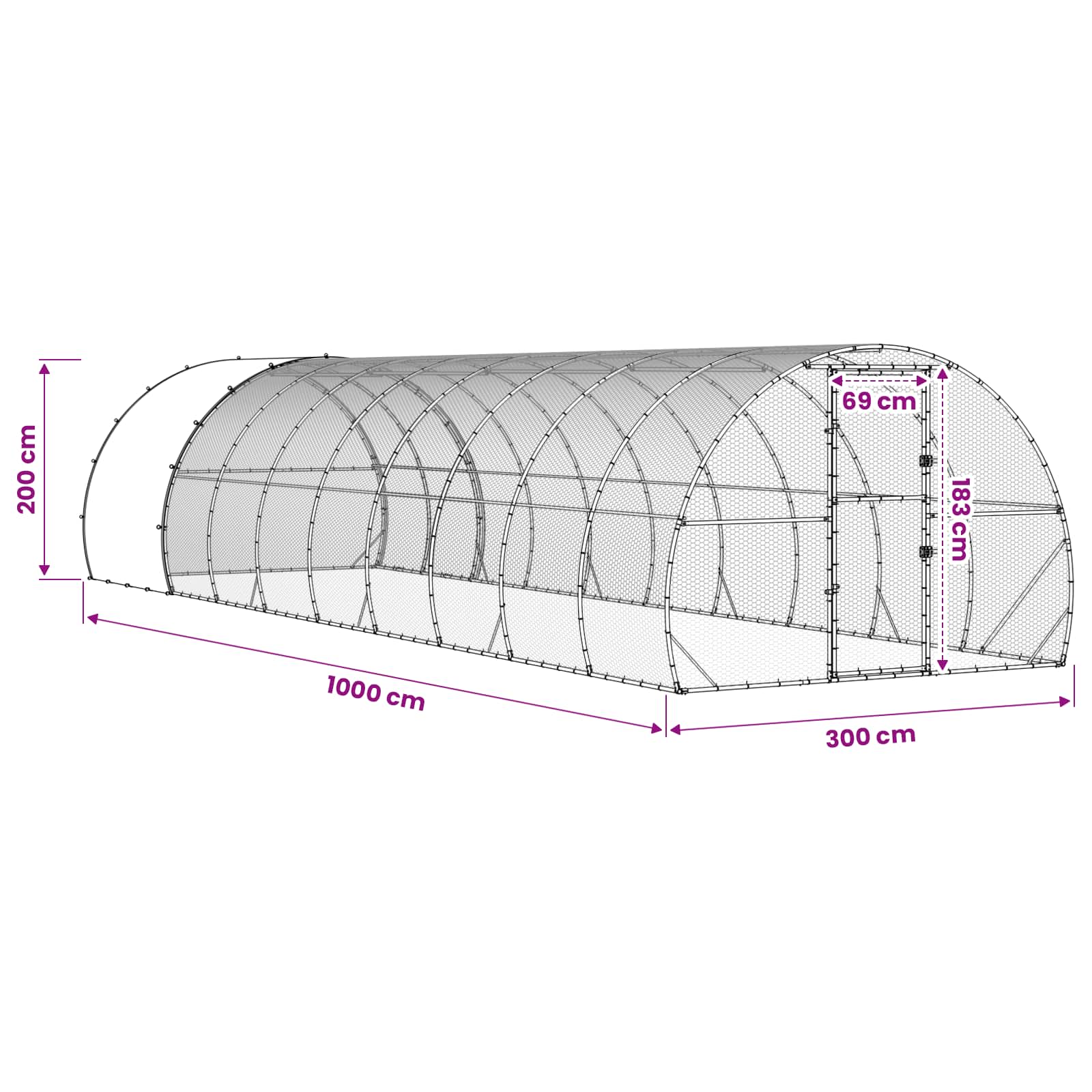 Silver Chicken Coop Galvanised Steel 1000x300x200cm