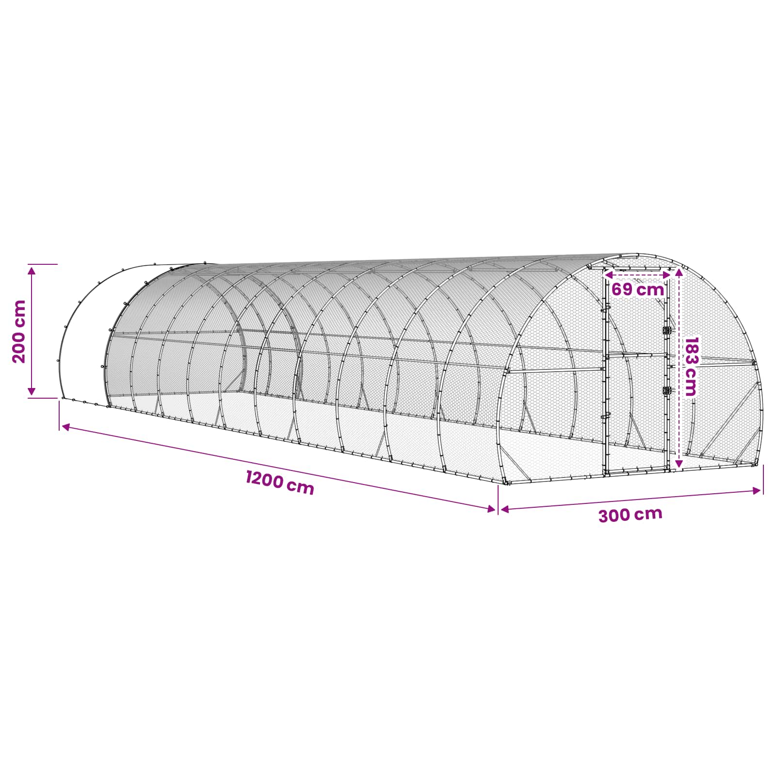 Chicken Coop Galvanised Steel Enclosure 1200x300x200cm