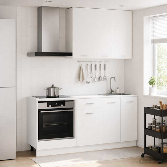 White Kitchen Cabinet Set 5 Piece Engineered Wood | Simplede