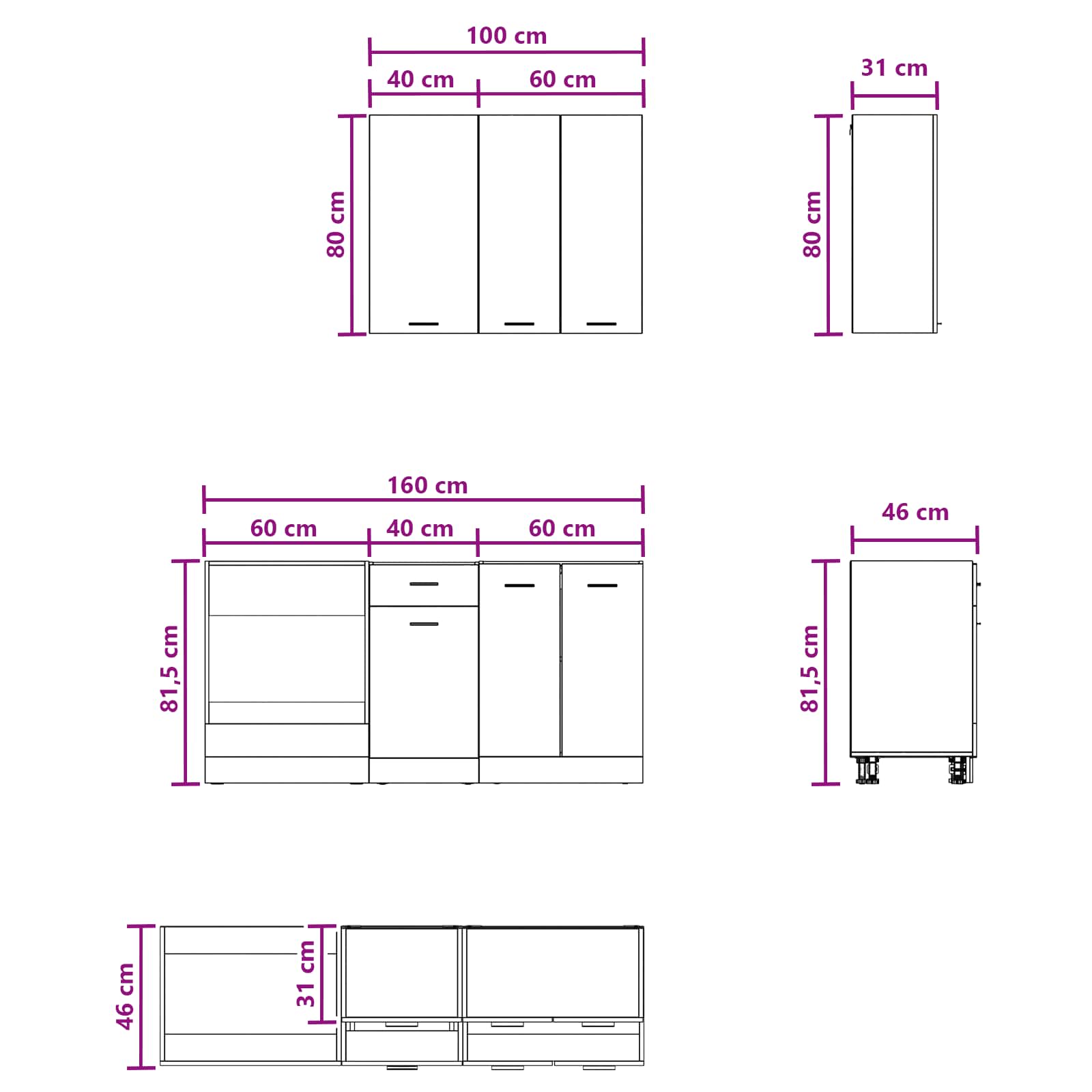 White Kitchen Cabinet Set 5 Piece Engineered Wood | Simplede